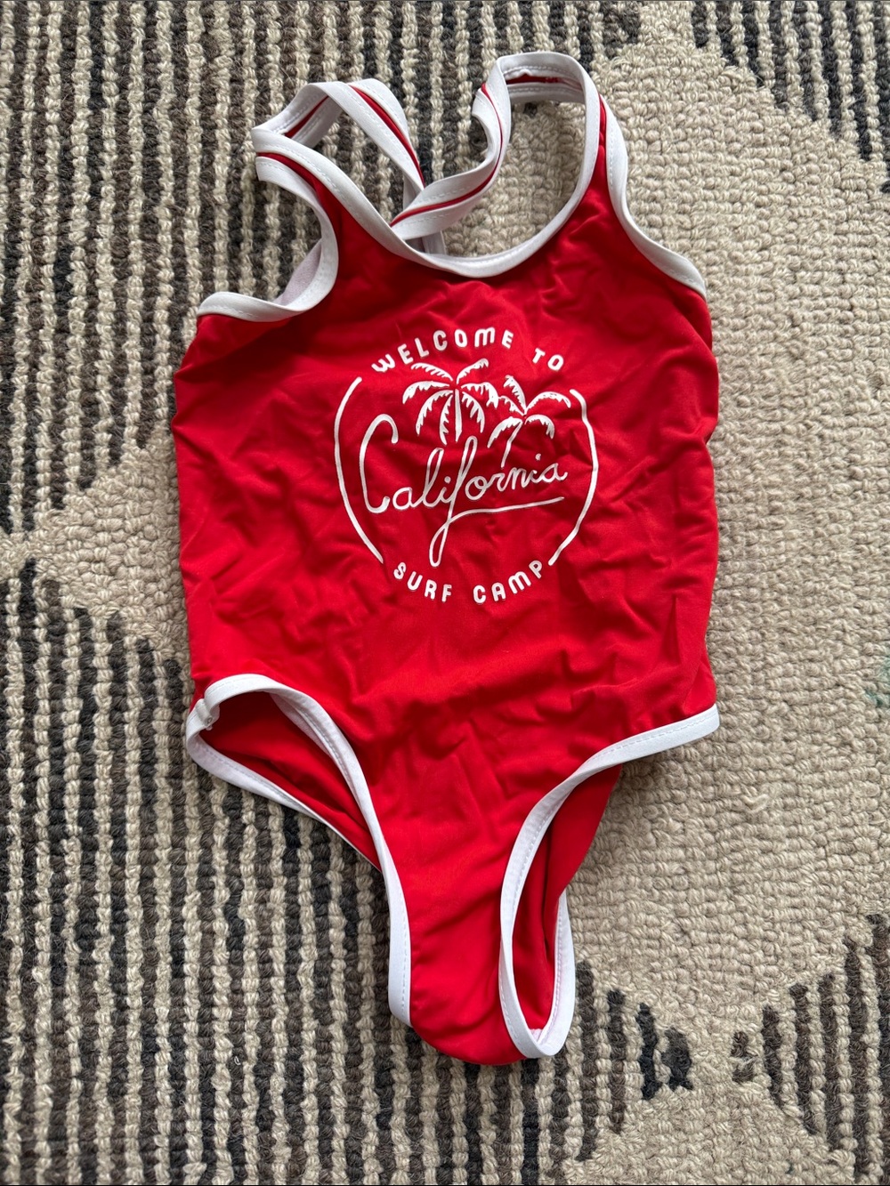 Zara Kids Red and White California Surf Camp One-Piece Swimsuit